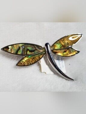 Abalone Shell Dragonfly Pendant Necklace - Iridescent Green Gold